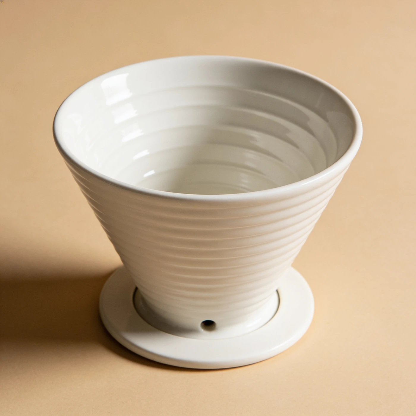 Ridge Cone Dripper — white ribbed porcelain cone; single large outlet and flat support ring